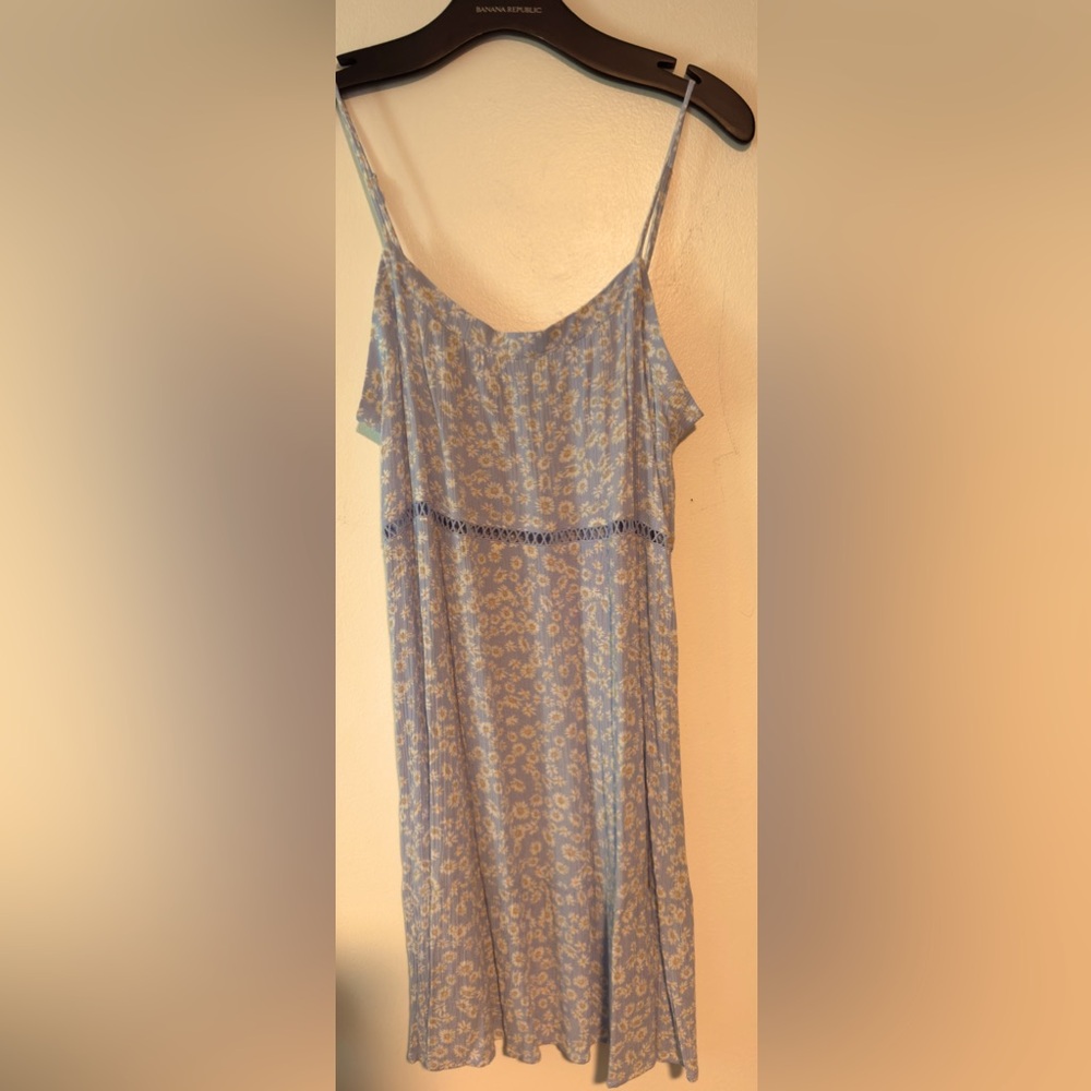 Pink Rose. Bloomingdale’s. Light Blue Floral Sundress.